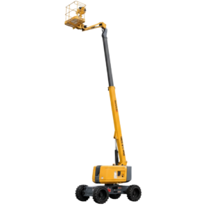 Nacelle élévatrice haulotte jaune sur roues